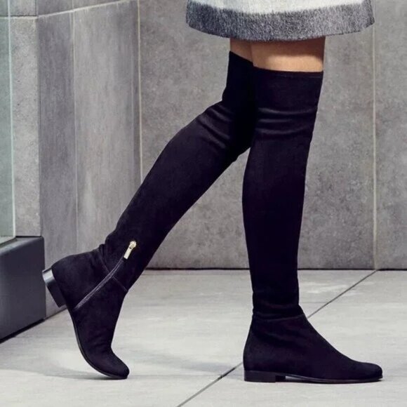 Jimmy Choo Shoes - jimmy Choo Myren Black Stretch Suede Flat Over the Knee Boots Size 42/US Size 12